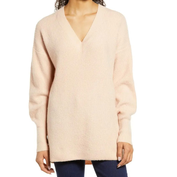 Halogen Sweaters - NWT Pink Hero Halogen(R) Cozy V-Neck Tunic Sweater In At Nordstrom size S